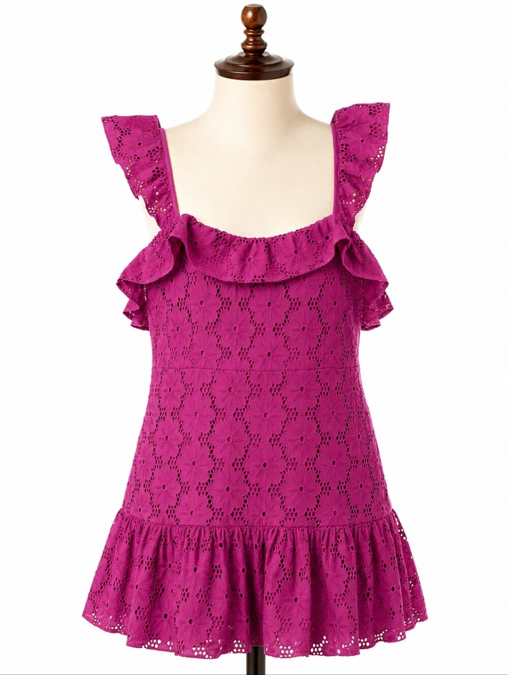 Lulus NWT Magenta Ruffled Biscay Eyelet Mini Dress Sz L Party Wedding Guest